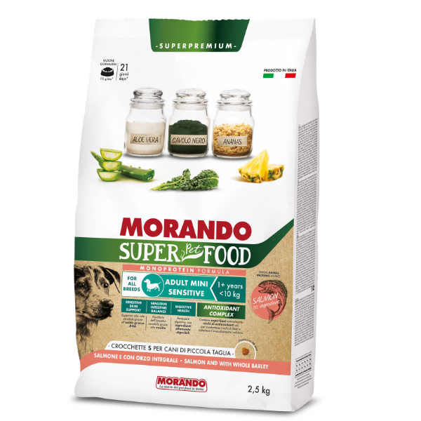 Morando SuperPetFood Dog Adult Mini Sensitive Monoprotein formula Salmone e orzo