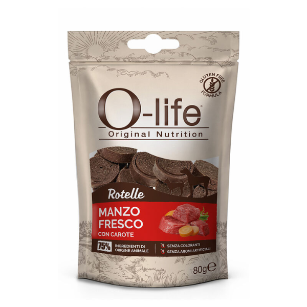 O-life Adult Snack per cani Rotelle Carne fresca 80 gr