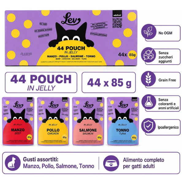 Lev Cat Adult in Jelly multipack 44x85 gr