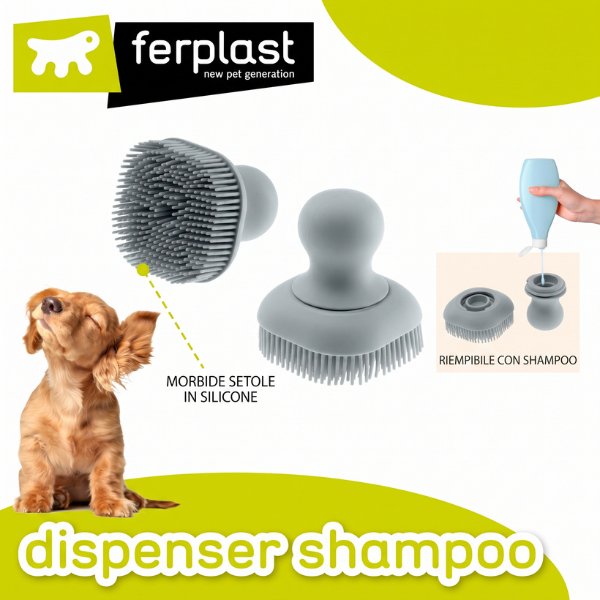 Spazzola dispenser per shampoo per cani a pelo corto, medio e lungo GRO Ferplast