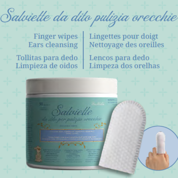 Salviette da dito monouso per pulizia orecchie di cane e gatto Ferribiella