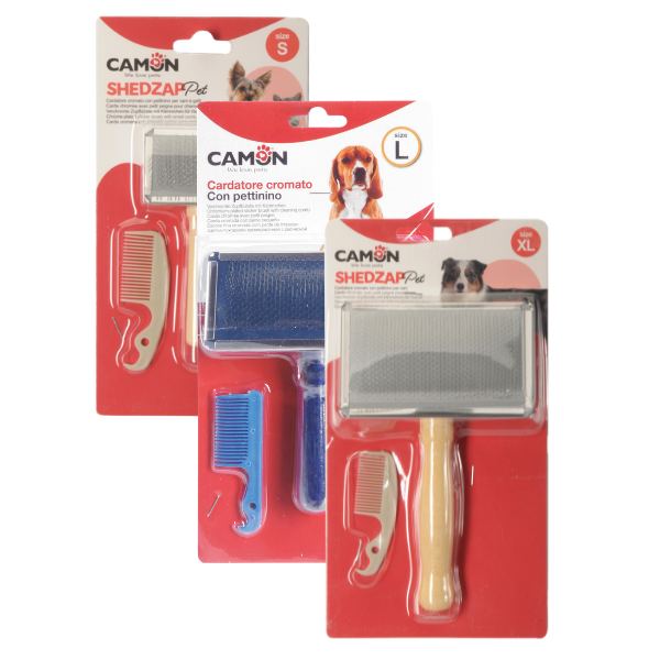 Cardatore cromato con pettinino per cani e gatti ShedzapPet Camon