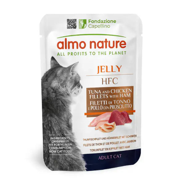 Almo Nature HFC Jelly Natural Cat 55 gr  Tonno, pollo e prosciutto bauzaarit.myshopify.com