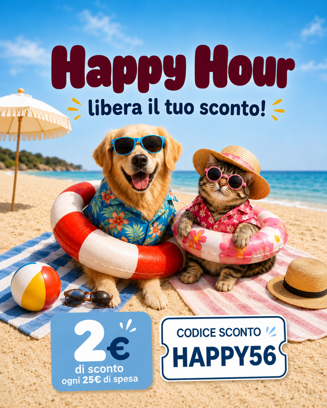 2€ DI SCONTO ogni 25€ di spesa con il codice HAPPY56