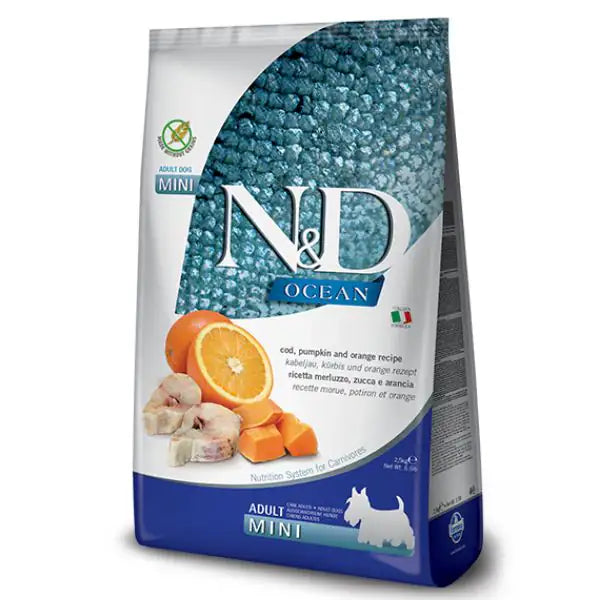 Farmina N&D Ocean Canine Adult Mini Merluzzo Zucca e Arancia  800 gr bauzaarit.myshopify.com