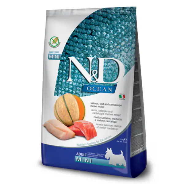 Farmina N&D Ocean Canine Adult Mini Salmone, Merluzzo e melone cantalupo  7 kg bauzaarit.myshopify.com