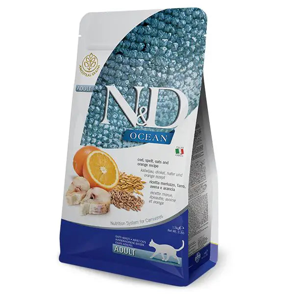 Farmina N&D Ocean Feline Adult Merluzzo Farro e Arancia   bauzaarit.myshopify.com