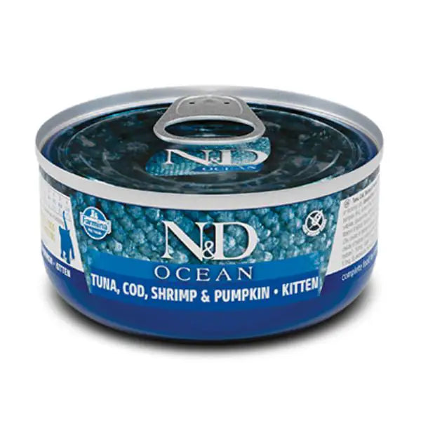 Farmina N&D Ocean Feline Umido 70 gr  Kitten merluzzo, gamberetti, tonno e zucca bauzaarit.myshopify.com