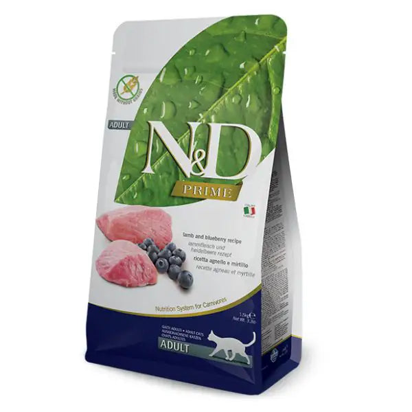Farmina N&D Prime Feline Grain Free Adult Agnello e Mirtillo  5 kg bauzaarit.myshopify.com