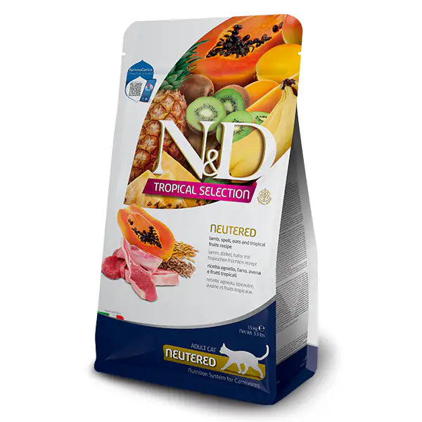 Farmina N&D Tropical Cat Neutered Low Grain Agnello e frutta tropicale  1,5 kg bauzaarit.myshopify.com