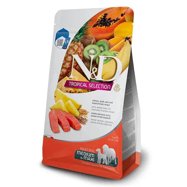 Farmina N&D Tropical Dog Adult Medium/Maxi Low Grain Salmone e frutta tropicale  10 kg bauzaarit.myshopify.com