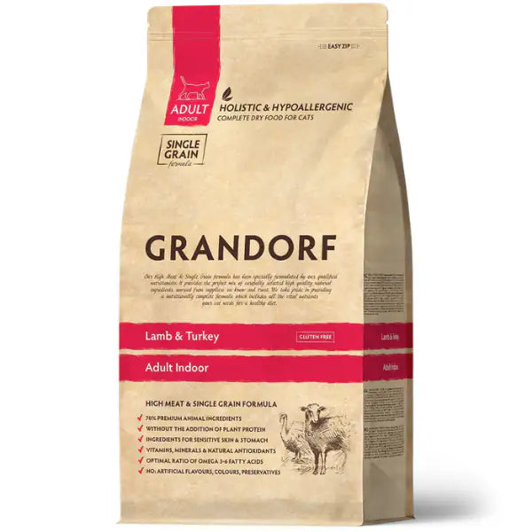 Grandorf Cat Adult Indoor Hypoallergenic Agnello e tacchino   bauzaarit.myshopify.com