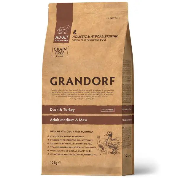 Grandorf Dog Adult Medium/Maxi Grain Free Anatra e Tacchino  10 kg bauzaarit.myshopify.com