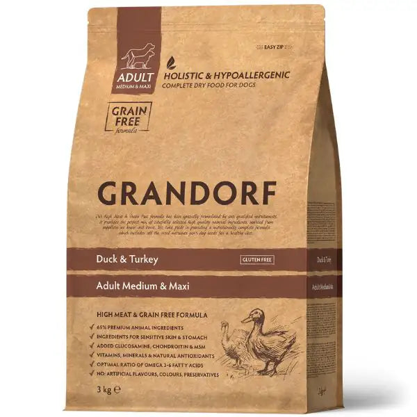 Grandorf Dog Adult Medium/Maxi Grain Free Anatra e Tacchino   bauzaarit.myshopify.com