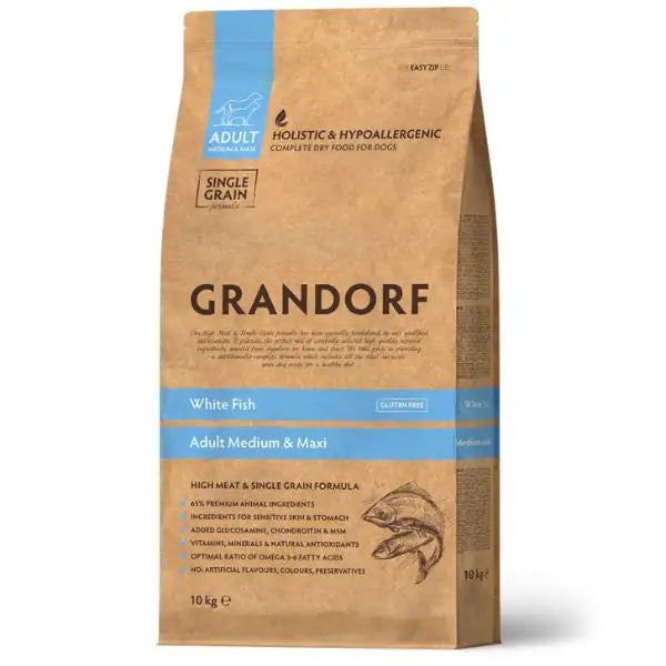 Grandorf Dog Adult Medium/Maxi Hypoallergenic White Fish   bauzaarit.myshopify.com