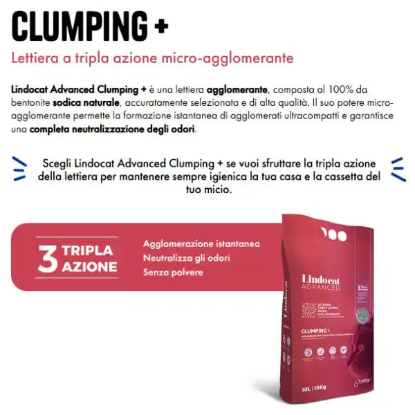 Lindocat Clumping Plus lettiera micro-agglomerante in bentonite naturale Tripla azione   bauzaarit.myshopify.com
