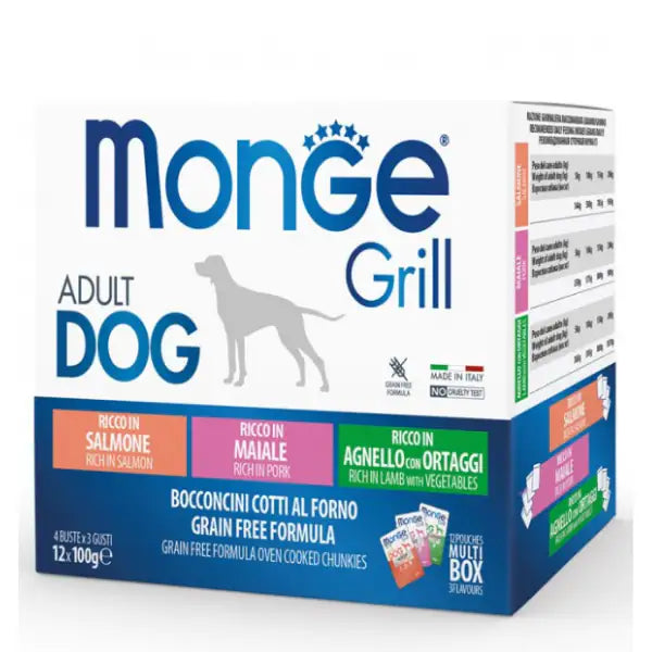 Monge Grill Grain Free Adult Dog Multipack 12x100g  Salmone - maiale - agnello bauzaarit.myshopify.com