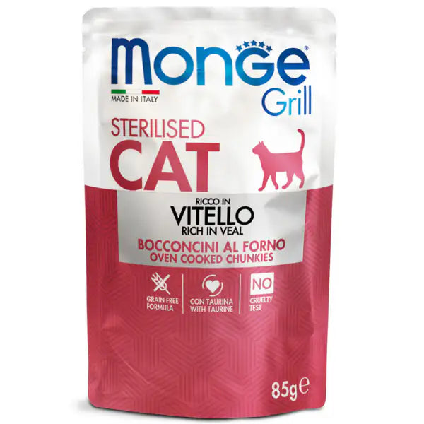 Monge Grill Grain Free Sterilised Cat bocconcini 85 gr  Vitello bauzaarit.myshopify.com