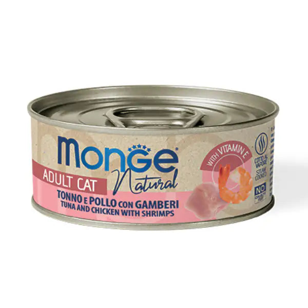 Monge Natural Adult cottura al vapore 80 gr  Tonno, pollo e gamberetti bauzaarit.myshopify.com