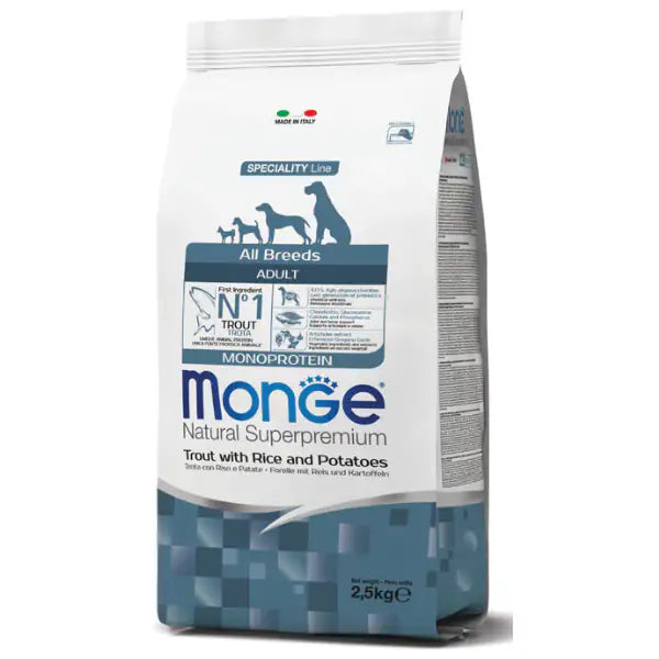 Monge Natural Superpremium All Breeds Adult Monoprotein Trota con riso e patate   bauzaarit.myshopify.com