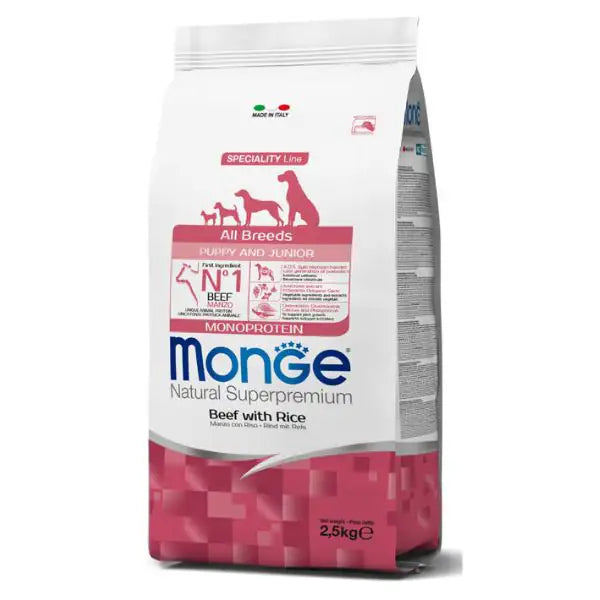 Monge Natural Superpremium All Breeds Puppy & Junior Monoprotein Manzo con Riso   bauzaarit.myshopify.com
