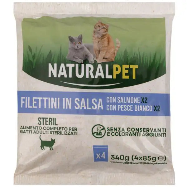 NaturalPet Cat Adult Sterilised Filettini in salsa multipack 4x85 gr  2x Salmone 2x Pesce bianco bauzaarit.myshopify.com