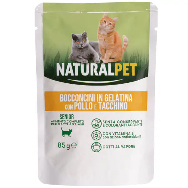 NaturalPet Cat Senior Bocconcini in gelatina 85 gr  Pollo e tacchino bauzaarit.myshopify.com