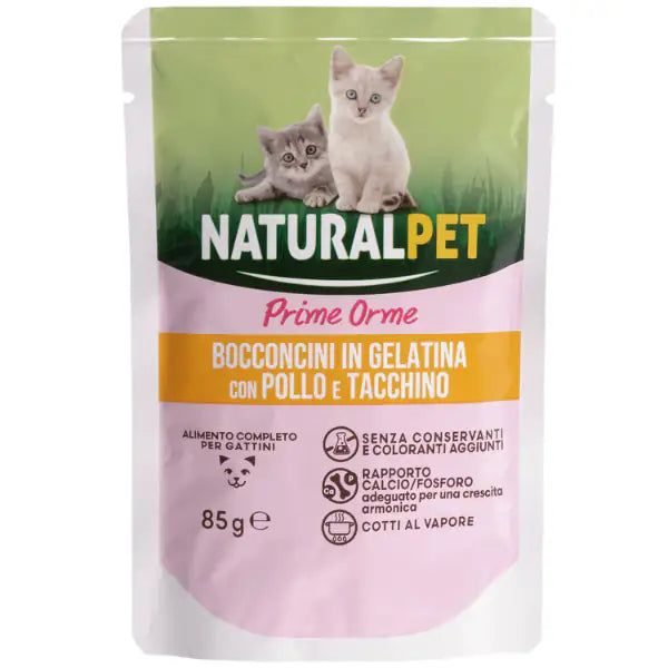 NaturalPet Prime Orme Kitten bocconcini in gelatina 85 gr  Pollo e tacchino bauzaarit.myshopify.com
