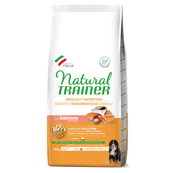 Natural Trainer Speciality Nutrition Sensitive Monoproteico Medium&Maxi Puppy e Junior con Salmone e cereali integrali  12 kg bauzaarit.myshopify.com