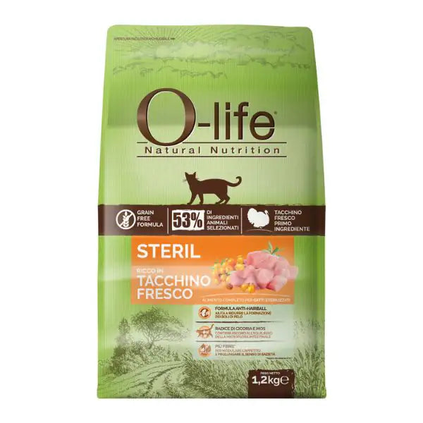 O-life Cat Sterilised Grain Free Tacchino fresco  1,2 kg bauzaarit.myshopify.com
