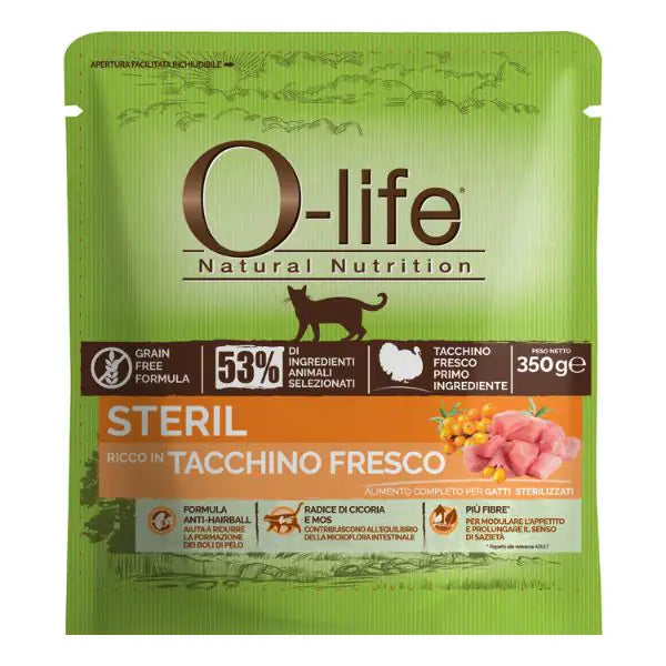O-life Cat Sterilised Grain Free Tacchino fresco  350 gr bauzaarit.myshopify.com
