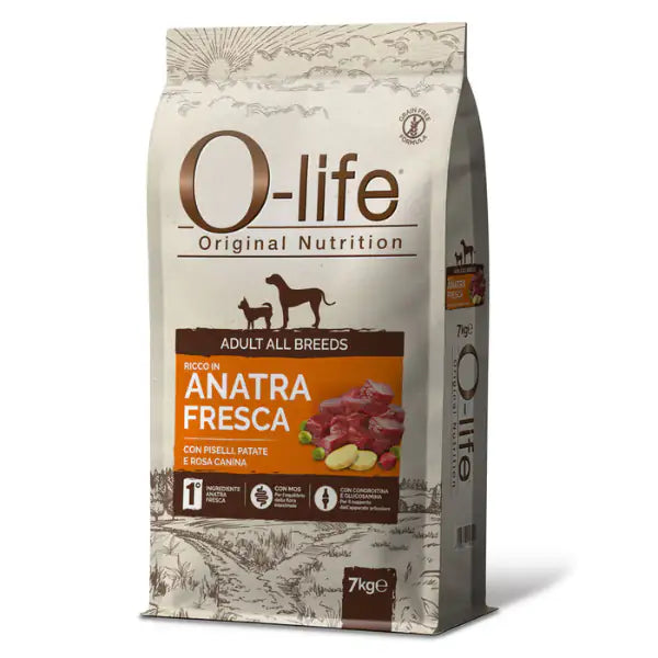 O-life Dog Adult All Breeds Grain Free Anatra e piselli  7 kg (scadenza: 03/04/2026) bauzaarit.myshopify.com