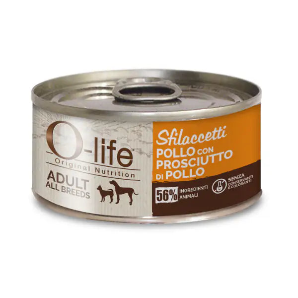 O-life Dog Adult Sfilaccetti 85 gr  Pollo e prosciutto bauzaarit.myshopify.com