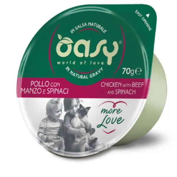 Oasy More Love Cat Green Cup in salsa naturale 70 gr  Pollo manzo con spinaci bauzaarit.myshopify.com