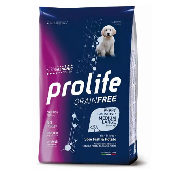Prolife Grain Free Cane Puppy Sensitive Medium/Large Sogliola e Patate  10 kg bauzaarit.myshopify.com