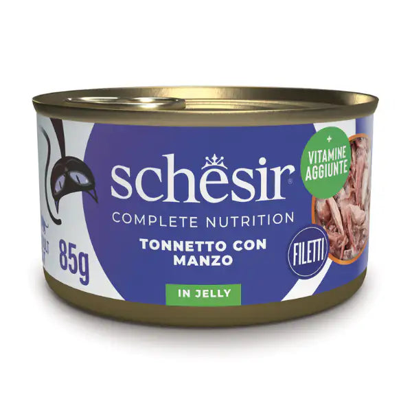 Schesir Cat Soft Adult filetti in gelatina alimento completo lattina 85 gr  Tonnetto bauzaarit.myshopify.com